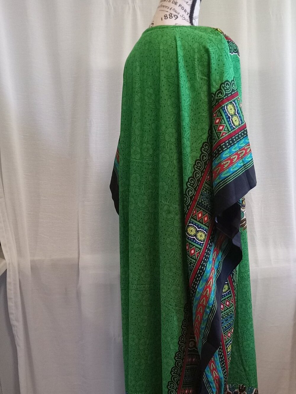 Dashiki Dress Kaftan Poncho Hippie Drawstring Djabella Green One Size - Picture 9 of 16